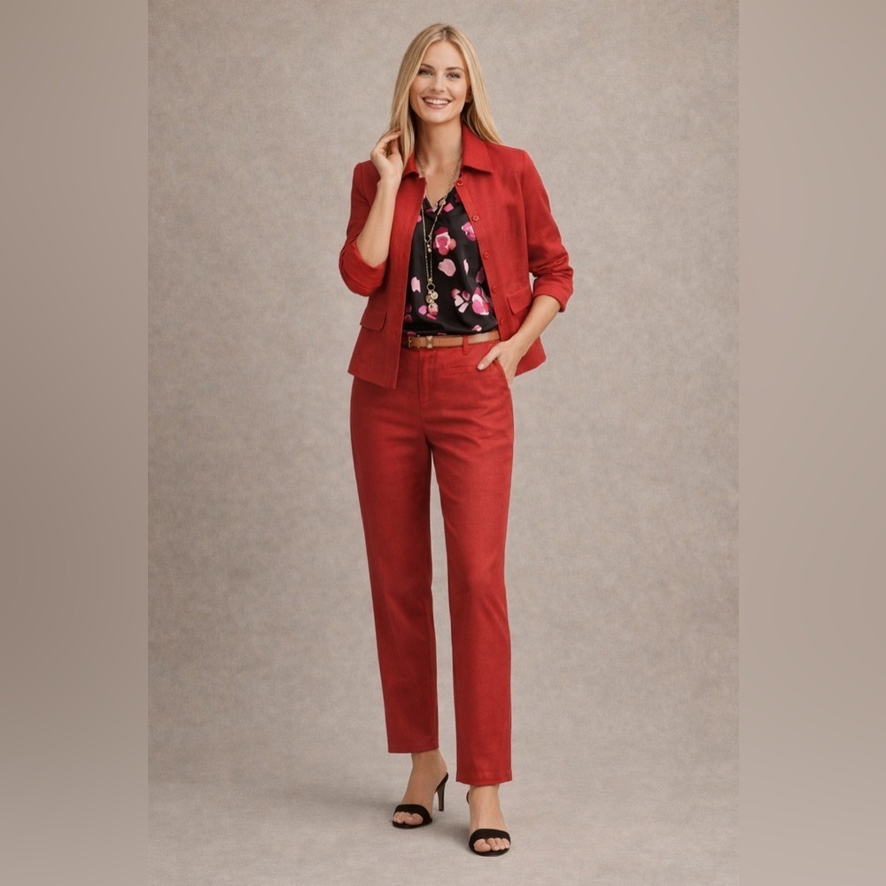Cabi Quiet Luxury Red Button Front Jacket Minimalist Tailored Blazer Sz S #5472